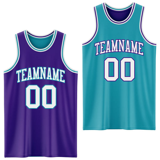 Custom Purple White-Teal Reversible Double Side Sublimation Basketball Suit Jersey - Sky-Custom
