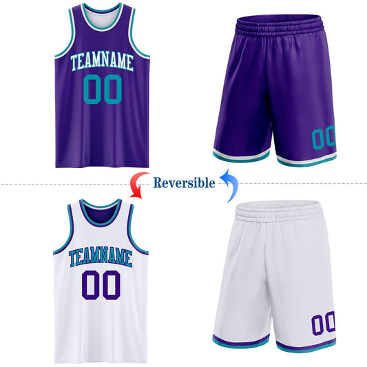 Custom Purple Teal-White Reversible Double Side Sublimation Basketball Suit Jersey - Sky-Custom