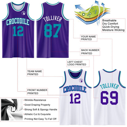 Custom Purple Teal-White Reversible Double Side Sublimation Basketball Suit Jersey - Sky-Custom