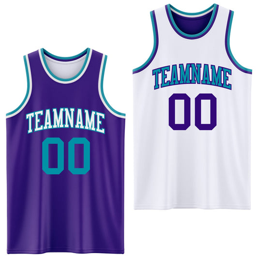 Custom Purple Teal-White Reversible Double Side Sublimation Basketball Suit Jersey - Sky-Custom