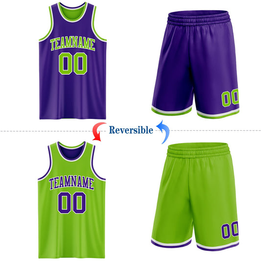 Custom Purple Neon Green-White Reversible Double Side Sublimation Basketball Suit Jersey - Sky-Custom