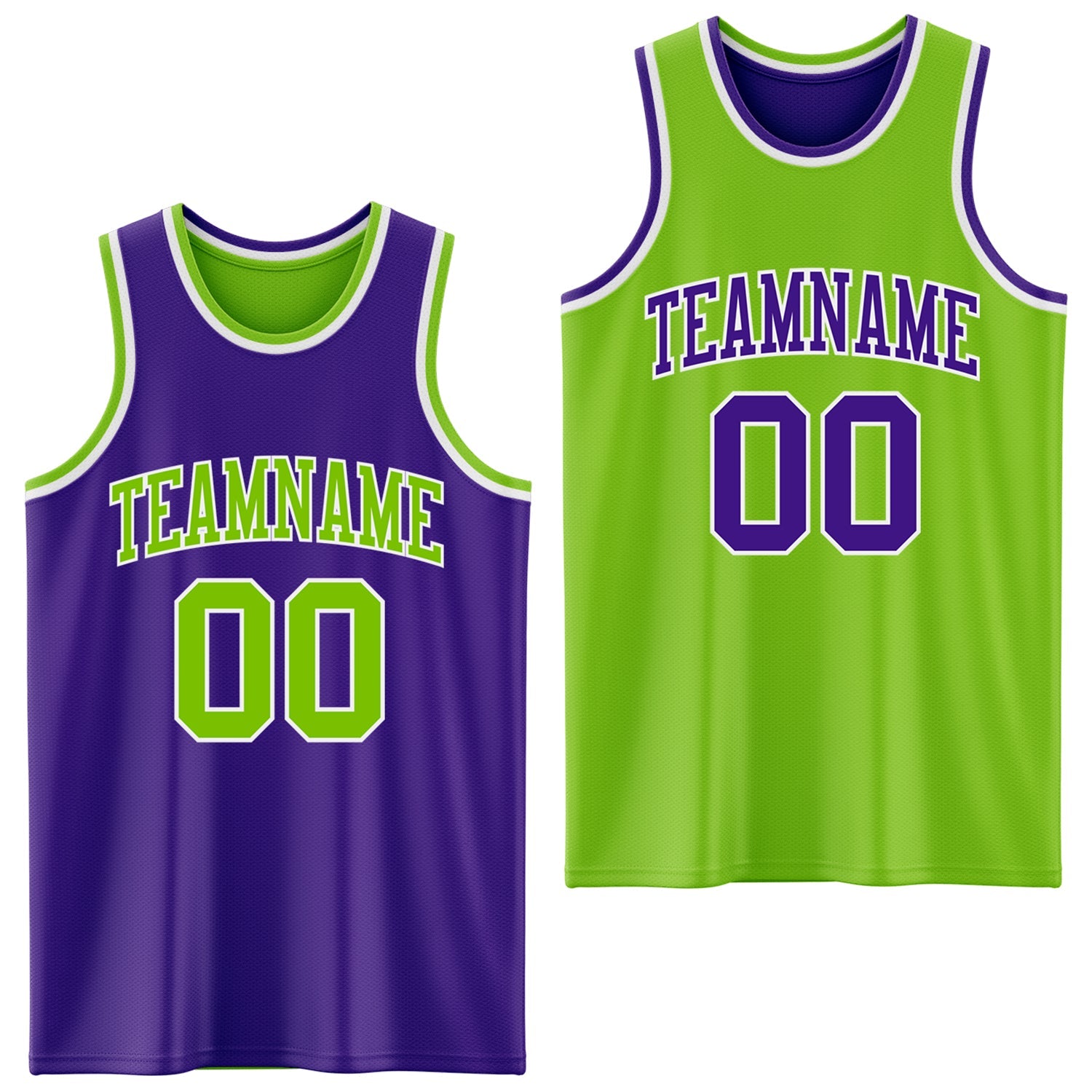 Custom Purple Neon Green-White Reversible Double Side Sublimation Basketball Suit Jersey - Sky-Custom