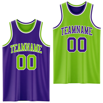 Custom Purple Neon Green-White Reversible Double Side Sublimation Basketball Suit Jersey - Sky-Custom