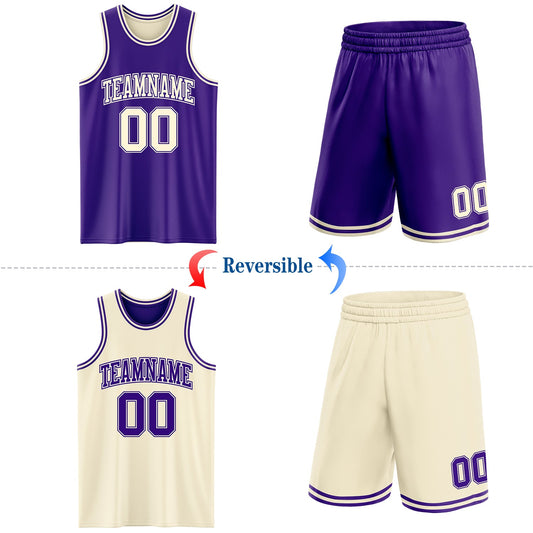 Custom Reversible Purple Cream Double Side Sublimation Basketball Suit Jersey - Sky-Custom