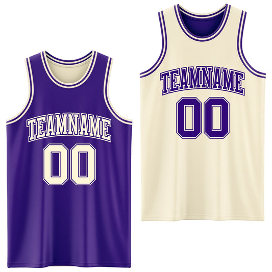 Custom Reversible Purple Cream Double Side Sublimation Basketball Suit Jersey - Sky-Custom