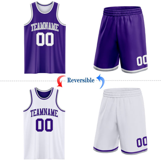 Custom Reversible Purple White-Gray Double Side Sublimation Basketball Suit Jersey - Sky-Custom