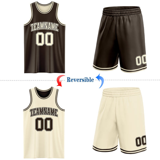 Custom Reversible Brown Cream Double Side Sublimation Basketball Suit Jersey - Sky-Custom