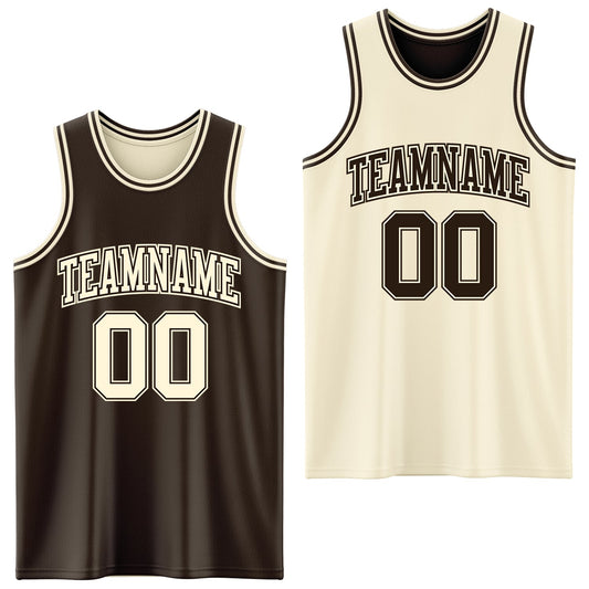 Custom Reversible Brown Cream Double Side Sublimation Basketball Suit Jersey - Sky-Custom