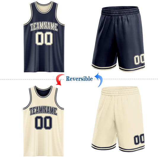Custom Reversible Navy Cream Double Side Sublimation Basketball Suit Jersey - Sky-Custom