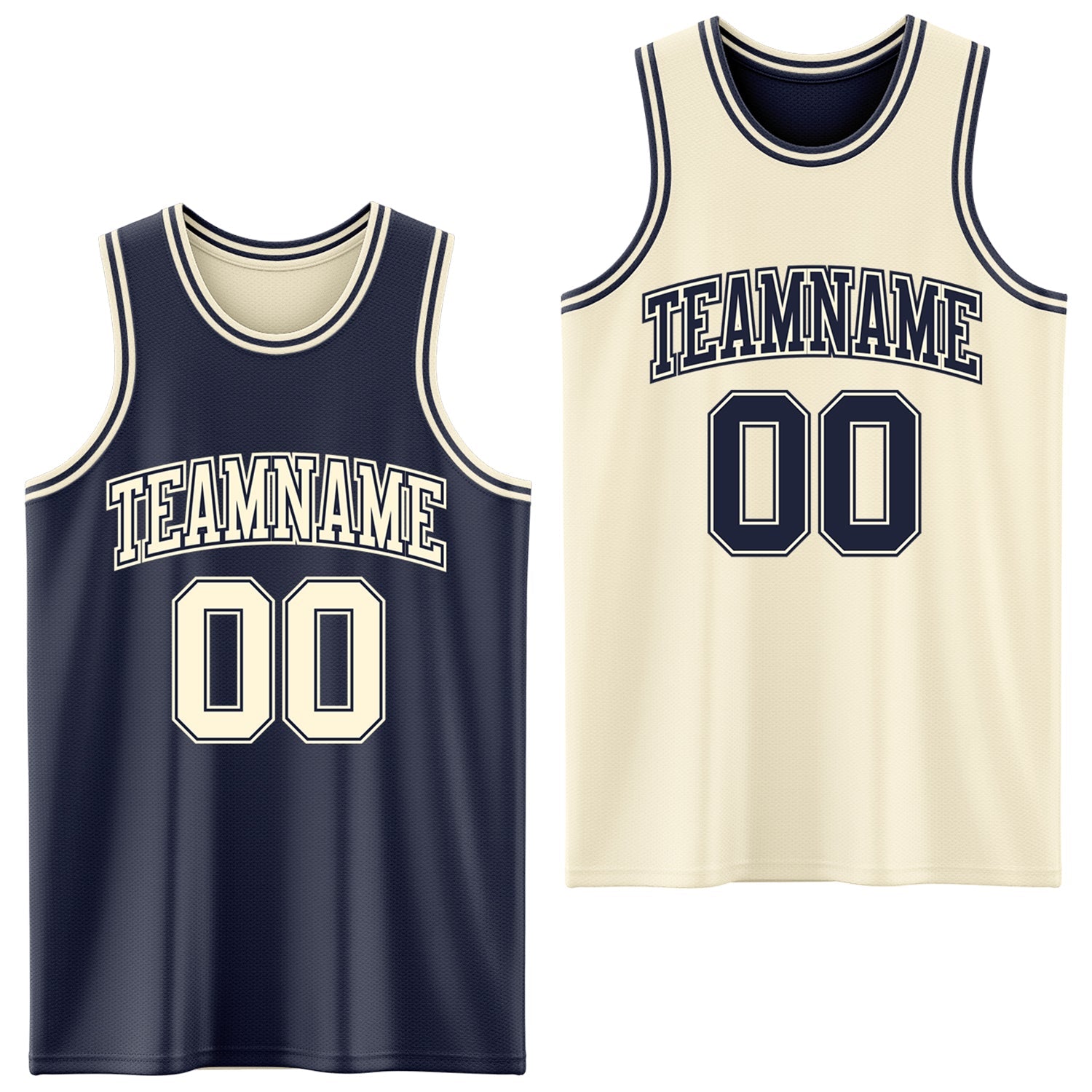 Custom Reversible Navy Cream Double Side Sublimation Basketball Suit Jersey - Sky-Custom