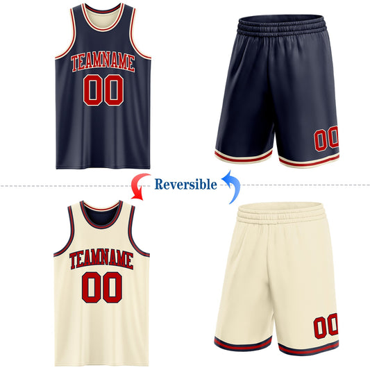 Custom Reversible Navy Red-Cream Double Side Sublimation Basketball Suit Jersey - Sky-Custom
