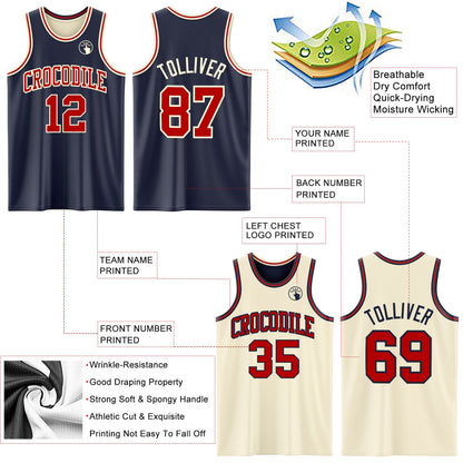 Custom Reversible Navy Red-Cream Double Side Sublimation Basketball Suit Jersey - Sky-Custom