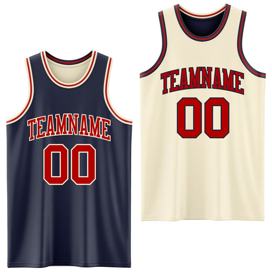 Custom Reversible Navy Red-Cream Double Side Sublimation Basketball Suit Jersey - Sky-Custom
