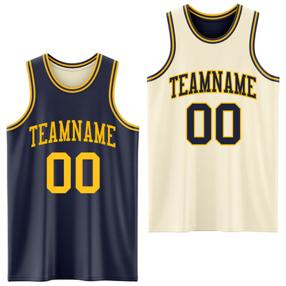Custom Reversible Navy Gold Double Side Sublimation Basketball Suit Jersey - Sky-Custom