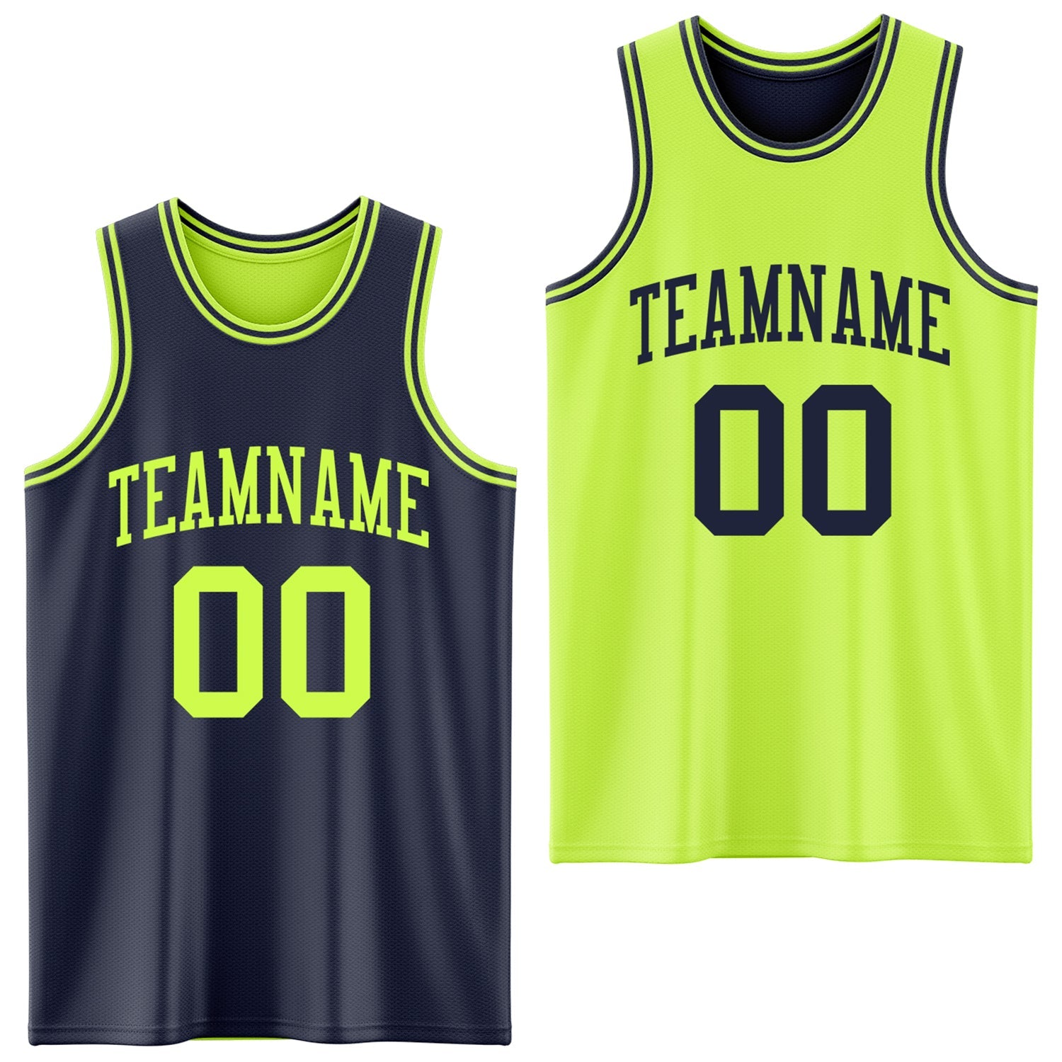 Custom Reversible Navy Neon Green Double Side Sublimation Basketball Suit Jersey - Sky-Custom
