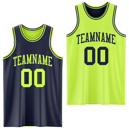 Custom Reversible Navy Neon Green Double Side Sublimation Basketball Suit Jersey - Sky-Custom