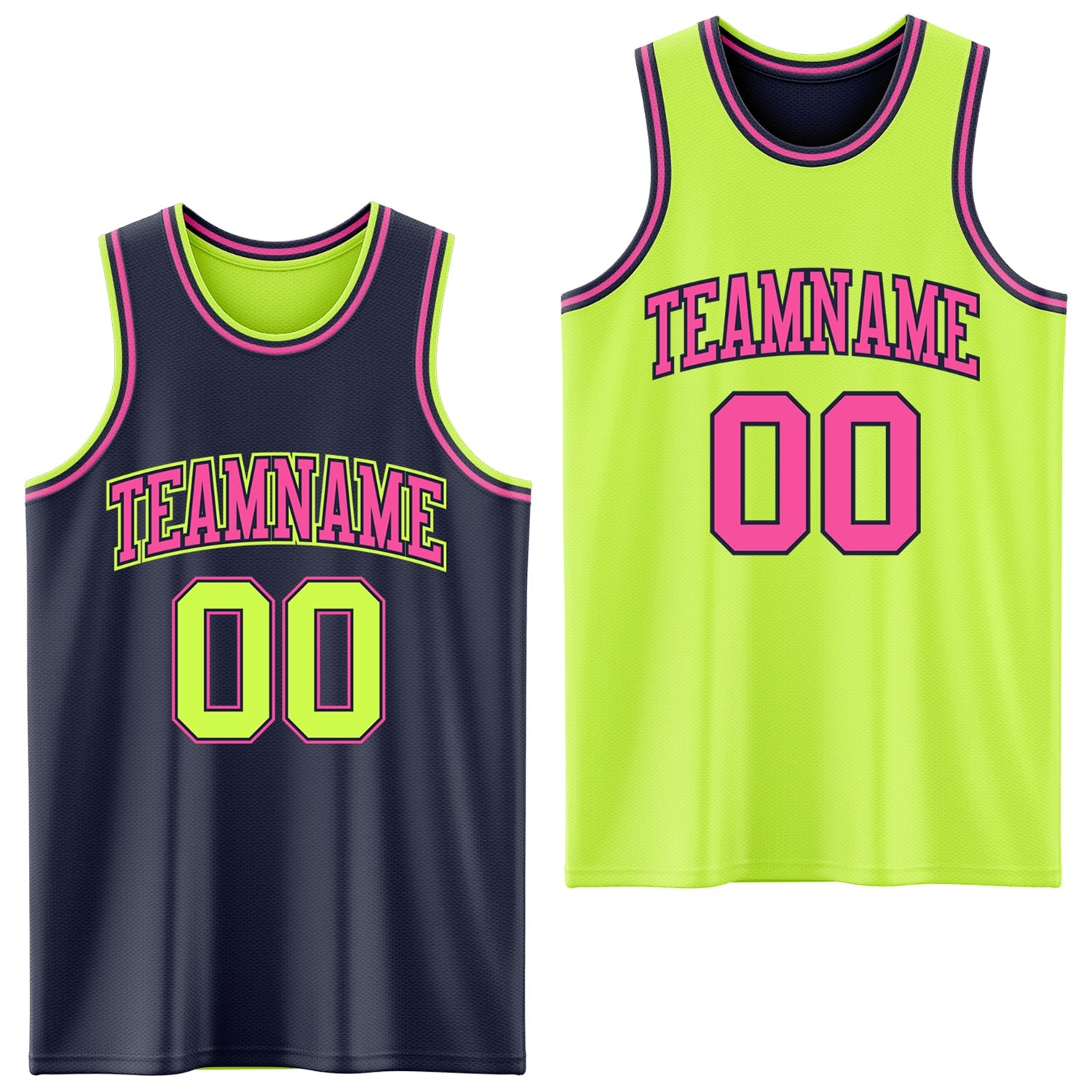 Custom Reversible Navy Neon Green-Pink Double Side Sublimation Basketball Suit Jersey - Sky-Custom
