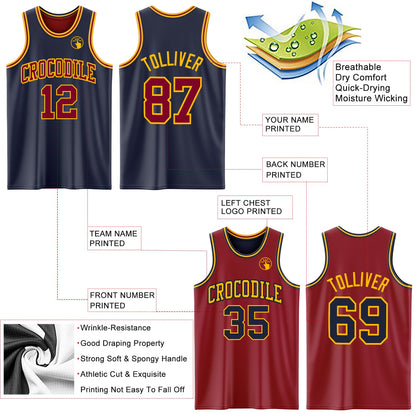 Custom Reversible Navy Maroon-Gold Double Side Sublimation Basketball Suit Jersey - Sky-Custom