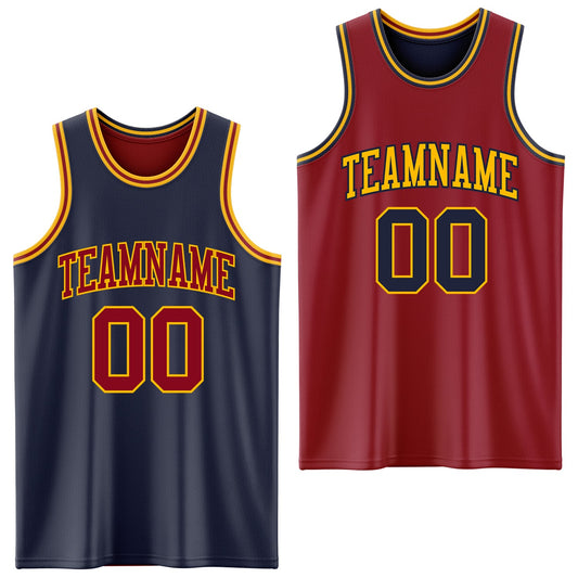 Custom Reversible Navy Maroon-Gold Double Side Sublimation Basketball Suit Jersey - Sky-Custom