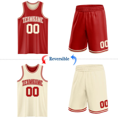 Custom Reversible Red Cream Double Side Sublimation Basketball Suit Jersey - Sky-Custom