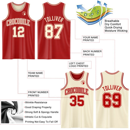 Custom Reversible Red Cream Double Side Sublimation Basketball Suit Jersey - Sky-Custom