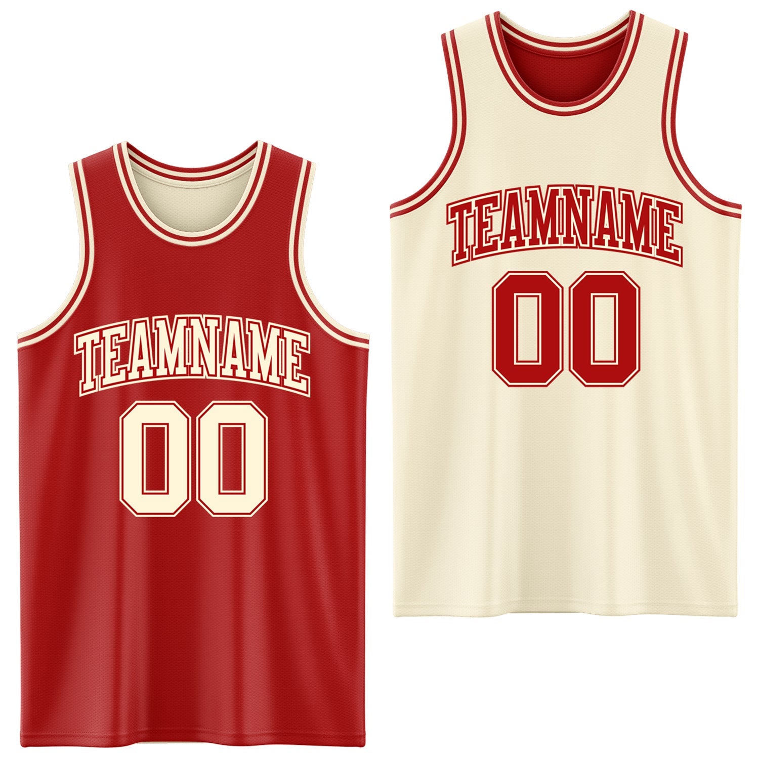 Custom Reversible Red Cream Double Side Sublimation Basketball Suit Jersey - Sky-Custom