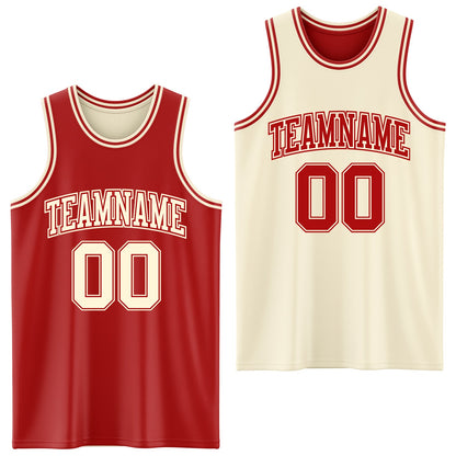 Custom Reversible Red Cream Double Side Sublimation Basketball Suit Jersey - Sky-Custom
