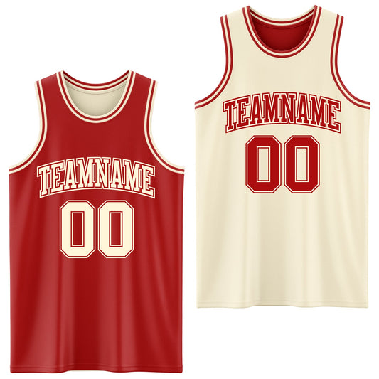 Custom Reversible Red Cream Double Side Sublimation Basketball Suit Jersey - Sky-Custom