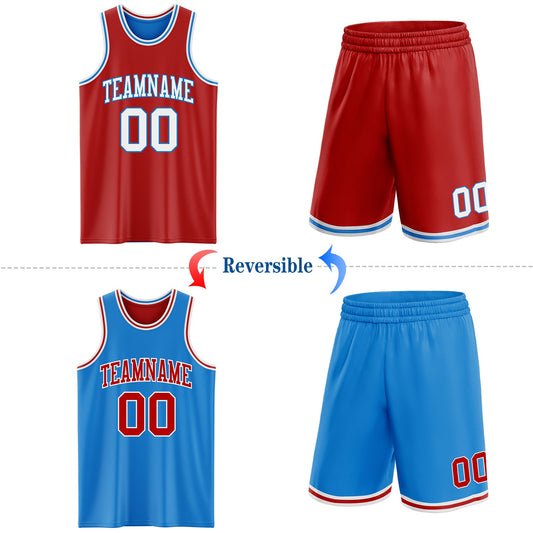 Custom Reversible Red White-Powder Blue Double Side Sublimation Basketball Suit Jersey - Sky-Custom