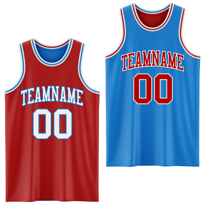 Custom Reversible Red White-Powder Blue Double Side Sublimation Basketball Suit Jersey - Sky-Custom
