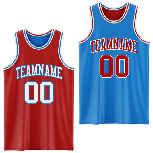 Custom Reversible Red White-Powder Blue Double Side Sublimation Basketball Suit Jersey - Sky-Custom