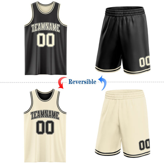 Custom Reversible Black Cream Double Side Sublimation Basketball Suit Jersey - Sky-Custom