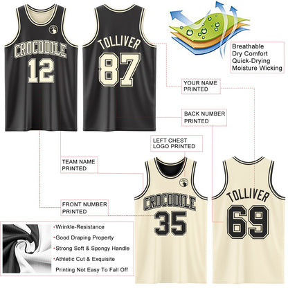 Custom Reversible Black Cream Double Side Sublimation Basketball Suit Jersey - Sky-Custom