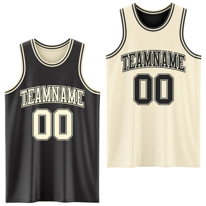 Custom Reversible Black Cream Double Side Sublimation Basketball Suit Jersey - Sky-Custom