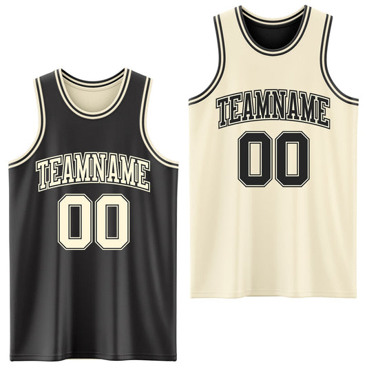 Custom Reversible Black Cream Double Side Sublimation Basketball Suit Jersey - Sky-Custom