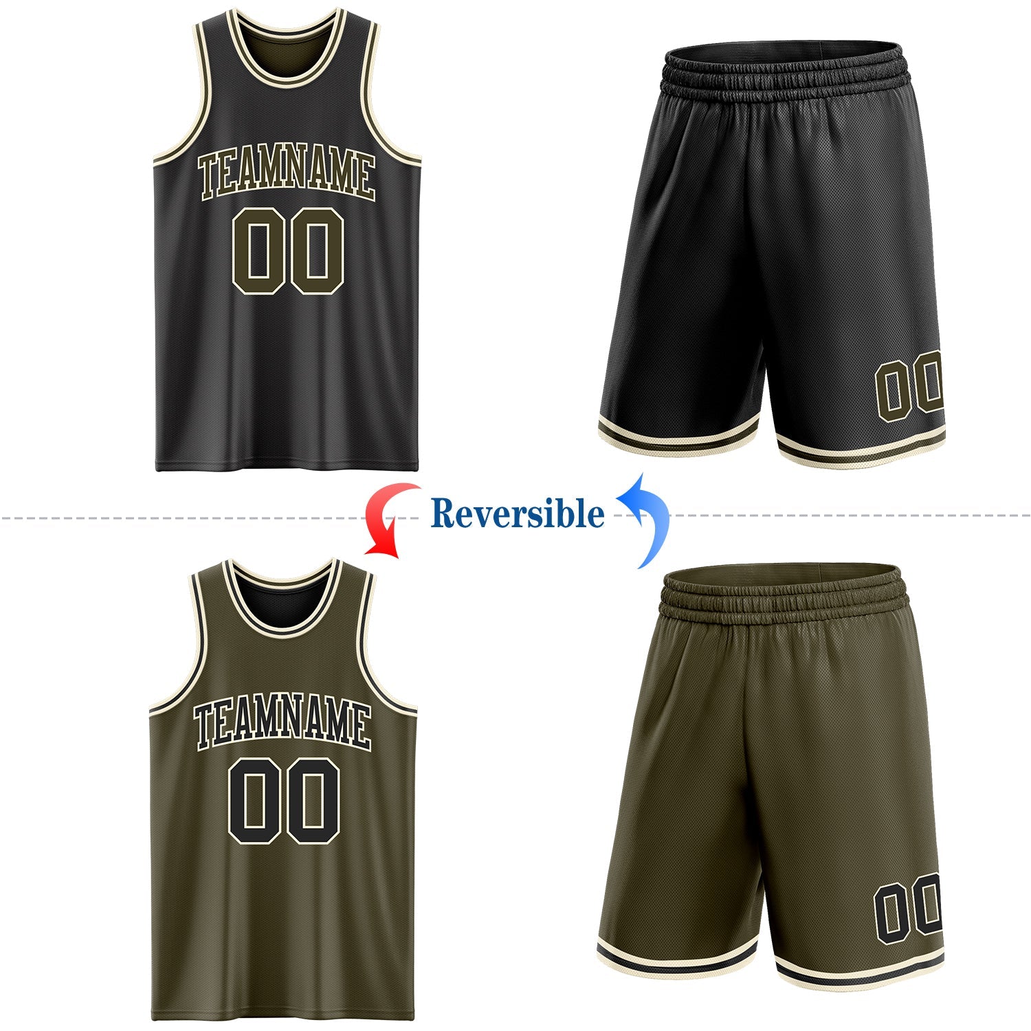 Custom Reversible Black Olive-Cream Double Side Sublimation Basketball Suit Jersey - Sky-Custom