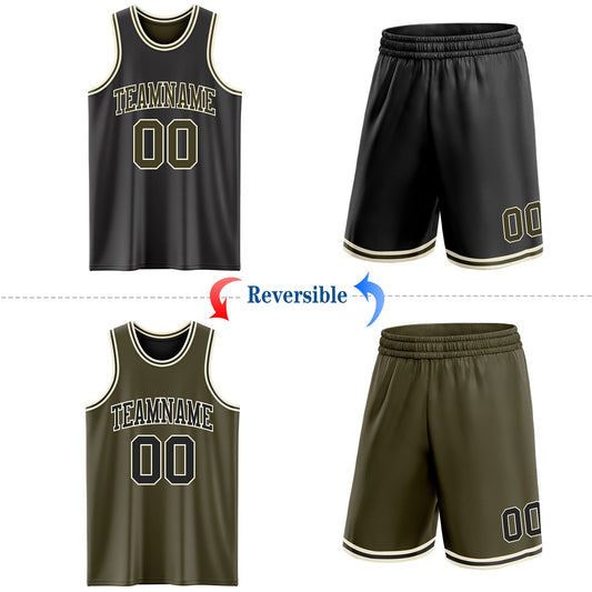 Custom Reversible Black Olive-Cream Double Side Sublimation Basketball Suit Jersey - Sky-Custom