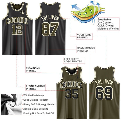 Custom Reversible Black Olive-Cream Double Side Sublimation Basketball Suit Jersey - Sky-Custom