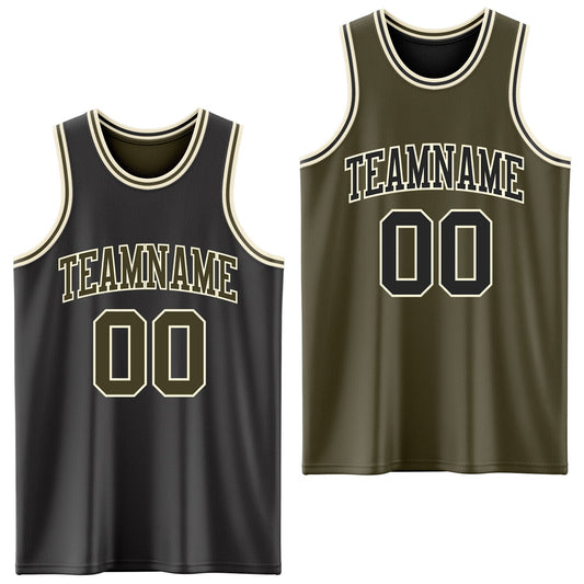 Custom Reversible Black Olive-Cream Double Side Sublimation Basketball Suit Jersey - Sky-Custom