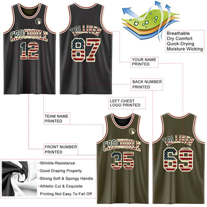 Custom Reversible Black Vintage USA Flag Cream-Maroon Double Side Sublimation Basketball Suit Jersey - Sky-Custom