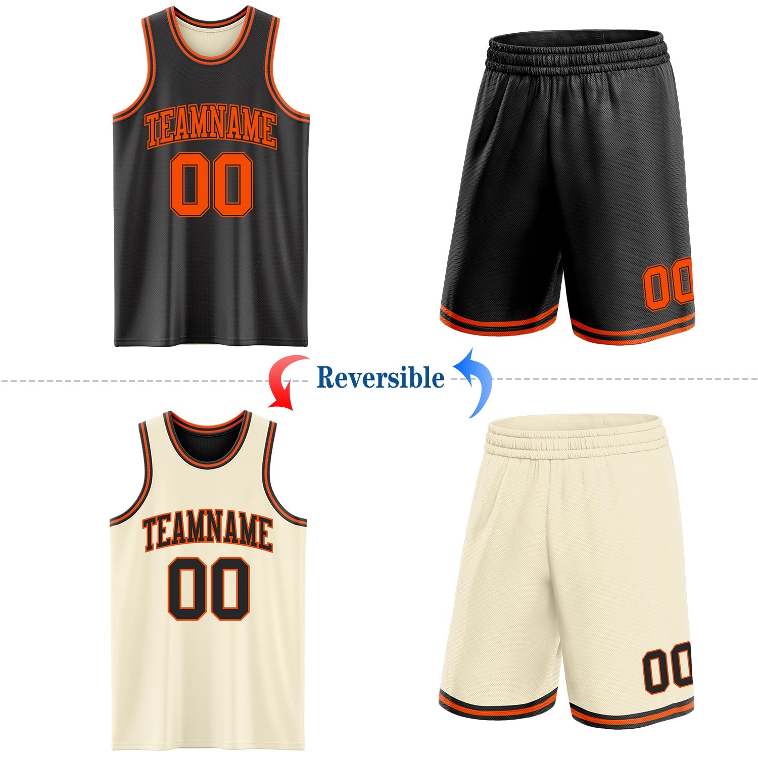 Custom Reversible Black Orange Double Side Sublimation Basketball Suit Jersey - Sky-Custom
