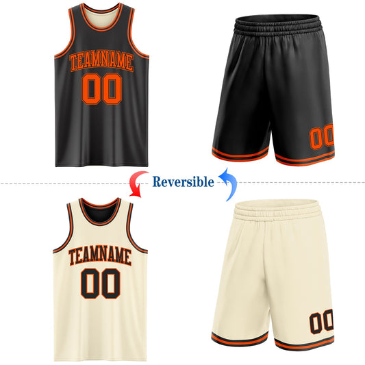 Custom Reversible Black Orange Double Side Sublimation Basketball Suit Jersey - Sky-Custom
