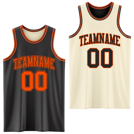 Custom Reversible Black Orange Double Side Sublimation Basketball Suit Jersey - Sky-Custom