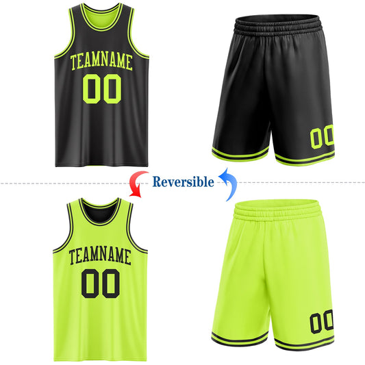 Custom Reversible Black Neon Green Double Side Sublimation Basketball Suit Jersey - Sky-Custom