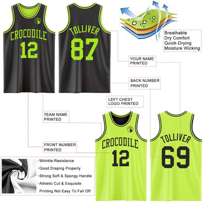 Custom Reversible Black Neon Green Double Side Sublimation Basketball Suit Jersey - Sky-Custom