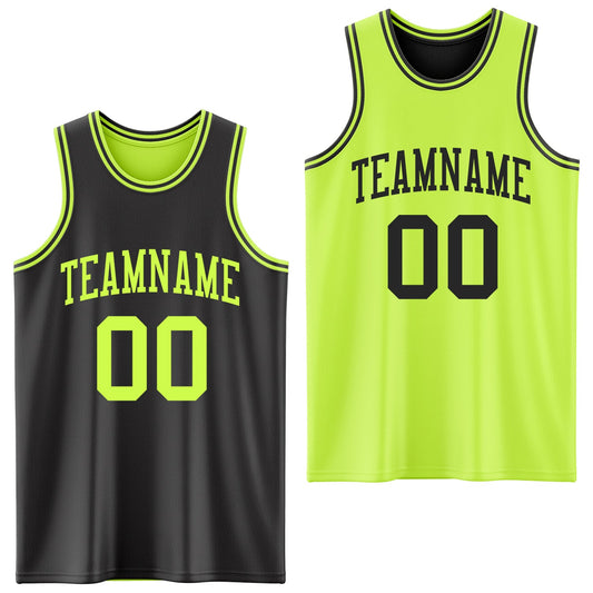 Custom Reversible Black Neon Green Double Side Sublimation Basketball Suit Jersey - Sky-Custom