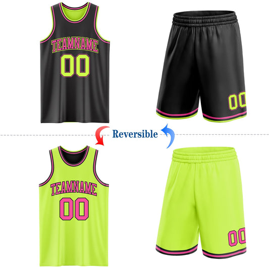 Custom Reversible Black Neon Green-Pink Double Side Sublimation Basketball Suit Jersey - Sky-Custom