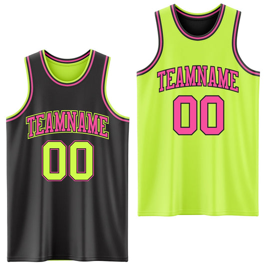 Custom Reversible Black Neon Green-Pink Double Side Sublimation Basketball Suit Jersey - Sky-Custom