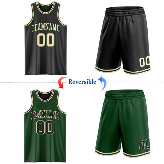 Custom Reversible Black Cream-Green Double Side Sublimation Basketball Suit Jersey - Sky-Custom