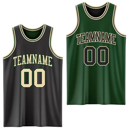 Custom Reversible Black Cream-Green Double Side Sublimation Basketball Suit Jersey - Sky-Custom